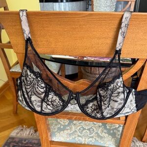 Chantelle Black and Cream Lace Bra